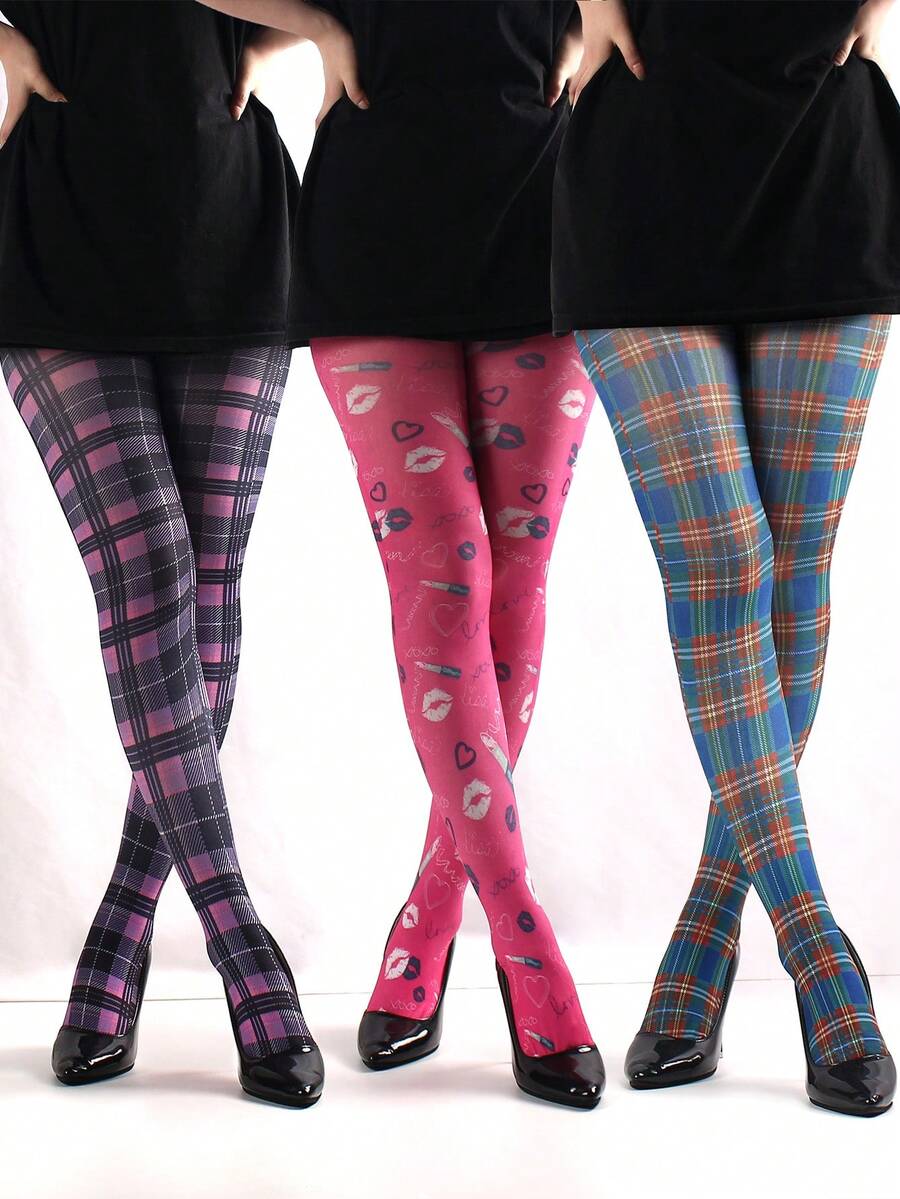 1 Pair Women's Colorful Plaid Print Pantyhose - Multicolor - View 1