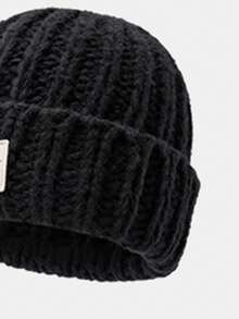 CAMEL CROWN Gorro de tricô para outono/inverno, gorro de lã quente, faixa de cabeça de lã grossa, gorro moderno à prova de vento com elástico - Noite Escura Preta - Ver 3
