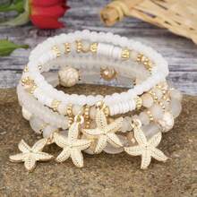 4件套海星吊坠串珠手链，度假风 - 彩色 - 查看 4