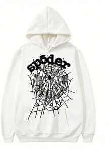 Graphic Hoodie Spider Print Drawstring Pullover Autumn Y2K Long Sleeve Sweatshirt Streetwear - 白色 - 查看 2