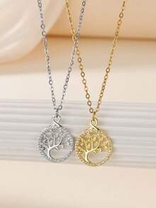 18K Gold Plated Anti-Rust Tree Of Life Cubic Zirconia Necklace, Suitable For Beach, Wedding, Vacation, 2026 New Arrival, Great Gift For Mom And Friends - Multicolor - View 1