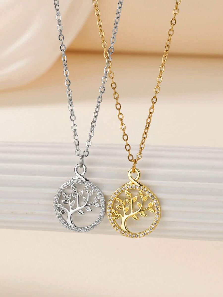 18K Gold Plated Anti-Rust Tree Of Life Cubic Zirconia Necklace, Suitable For Beach, Wedding, Vacation, 2026 New Arrival, Great Gift For Mom And Friends - Multicolor - View 1