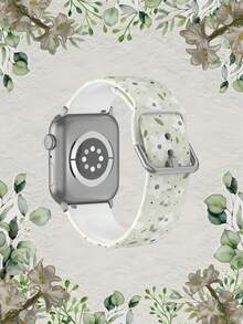 1条绿色底白色花朵图案柔软弹力透气舒适腕带，适用于 38mm 40mm 41mm 45mm 44mm 42mm 49mm，时尚休闲多色硅胶表带，适用于 Ultra SE/9/8/7/6/5/4/3/2/1 - 彩色 - 查看 2