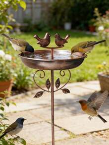 复古金属鸟浴盆，配有双鸟雕像，仿古铜色鸟食碗，独立式花园装饰，适用于露台、草坪、庭院、后院，适合观鸟，耐候性强，户外鸟浴盆，吸引野生鸟类 - TY-TK102 - 查看 3