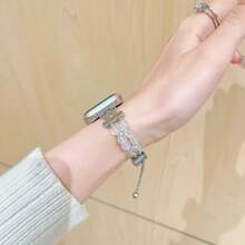 1条精美蝴蝶结金属表带，兼容表带，适用于38mm、40mm、41mm、42mm、44mm、45mm、46mm、49mm表径，兼容 Link系列、Ultra、S10、9/8/7/6/5/4/3/2/1、SE - 白色 - 查看 4