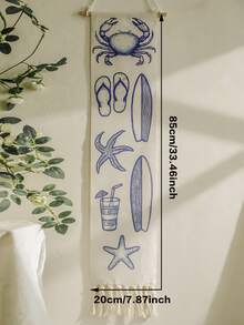 1件/2件装海岸沙滩挂毯，波西米亚风海洋主题墙饰，蓝白螃蟹、海星和冲浪板图案，适合卧室和客厅，主题墙画，非常适合海岸风和夏季装饰爱好者。 - 彩色 - 查看 15