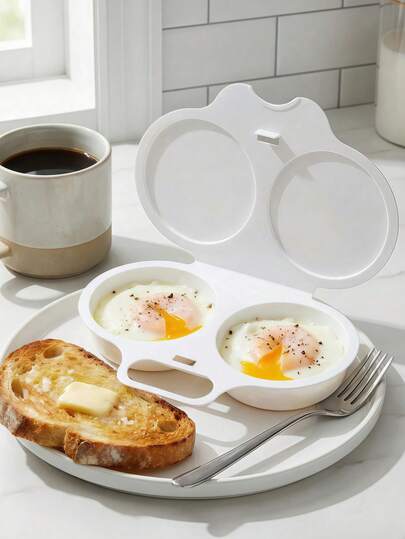 2 piezas Cocedor/Escalfador de huevos para microondas. Material de plástico PP resistente al calor sin electricidad, tazas de huevo de doble capa con base aislante, herramienta de cocina para el desayuno que ahorra espacio, apta para uso doméstico, oficina y dormitorio - Accesorio de cocina fácil de limpiar, con mango resistente y utensilios de cocina duraderos.