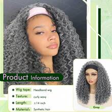 Curly Grey Headband Wigs For Women 16inch Short Salt And Pepper Headband Wig For Women Curly Half Wigs With Headbands Attached Daily Use (Gray#, 16inch) - 灰色 - 查看 3