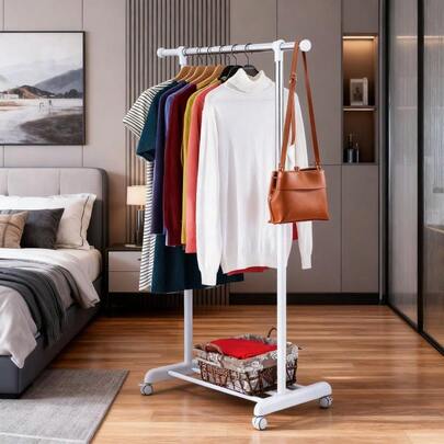 Heavy Duty Adjustable Rolling Clothes Rack Metal Garment Organizer  White