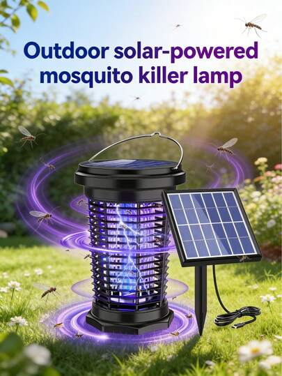 1PC  5.5W Solar Powered Mosquito Killer Lamp With USB Rechargeable, IP66 Waterproof Outdoor Indoor Bug Zapper For Yard Backyard Home Camping, Electric Mosquito Swatter With Camping Light, Portable Insect Repeller For Spring Summer