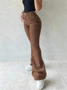 GILIPUR Y2K Style Women's Flare Jeans, Fitted Stretch Brown Denim Pants, Streetwear Fashion, Elegant, , Casual, Versatile Bottom - Brown - View 12