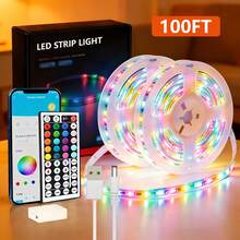 100FT 50FT RGB LED Strip, USB 5V 12LEDs/M, Smart App And 44 Keys Remote, Music Sync LED Lights For Bedroom TV Backlight - 多色光 - 查看 8