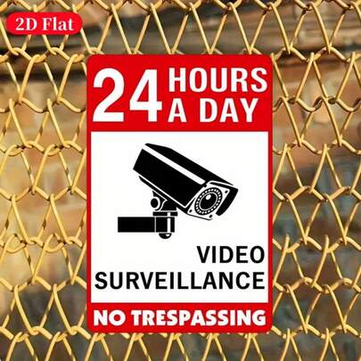 2D Flat, 1pc Vintage No Trespassing Sign With 24/7 Video Surveillance Warning - Heavy Duty Iron Camera Alarm System, Vintage Red/Black/White Wall-Mounted Plaque, Suitable For Home, Garage, Business, Cafe - Pre-Drilled Holes, Ideal Gift, 2D Flat