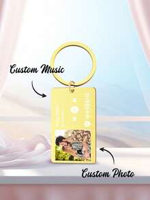 1pc Customized Music Code Photo Keychain, Personalized Stainless Steel Song Keychain, Album Keychain, Music Code Keychain Gift For Birthday, Anniversary Gift For Couples - Customized Photo + Scannable Music Code - View 7