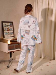 Gongdie 2pcs Disney Marie Cat Print Cotton Long Sleeve Pajama Set For Women, Spring/Autumn - Black and White - View 4