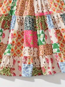 Robe d'été décontractée sans manches à col rond avec patchwork floral pour jeune fille, tissu respirant, doux et agréable à la peau, tenue de mode pour sports de plein air, vacances et fêtes, cadeau parfait - Multicolore - Voir 5