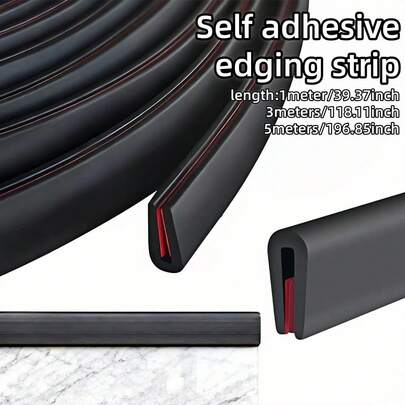 1 rol 1 m / 3 meter / 5 m zelfklevende U-vormige rubberen afdichtingsstrip, U-vormige randafdichtingsstrip, zelfklevende randafwerking, geschikt voor autodeuren, glas en tafelhoeken (breedte 1,6 mm)