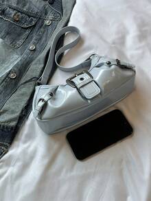 1 chiếc túi xách nữ phong cách retro moto punk đính đinh tán, dây đeo vai điều chỉnh được, dung tích lớn, chất liệu giả da mềm mại, màu gradient, thích hợp cho công sở, đi làm, hẹn hò, dự tiệc. - Màu xanh lam - Xem 5