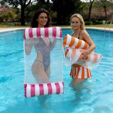 2 piezas Hamaca inflable para adultos - Material de PVC duradero, flotador inflable a rayas plegable, adecuado para fiestas en la piscina y regalos de verano - Multicolor - Ver 6