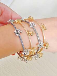 2pcs Women's CCB Beads & Alloy Bells Bracelet, Suitable Daily Wear - Gold - View 6