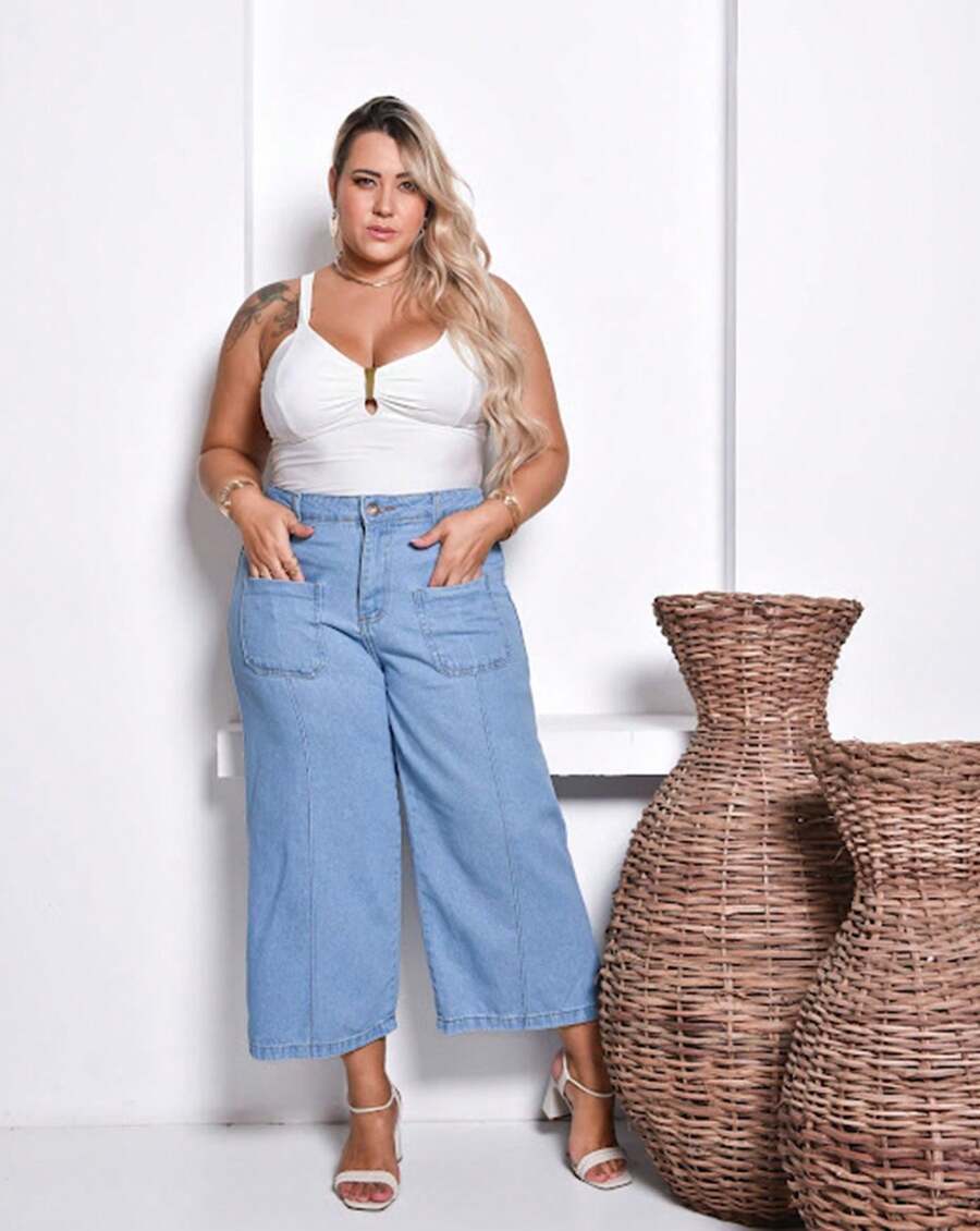 Calça Jeans Pantacourt Plus Size Feminino Tamanho Grande 46 Ao 54