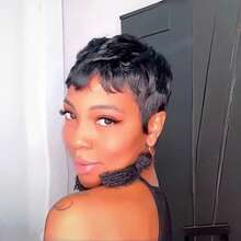 Short Pixie Cut Wig For Women Human Hair 1B Black Short Wig For Layered Pixie Wigs With Bangs Real Human Hair Glueless Wig None Lace Front Full Machine Made Layered Wig Straight Human Hair Throw On And Go Wig For Love Gift, Daily Use - Multicolor - View 2