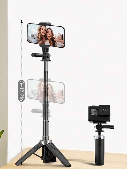 New Mini Aluminum Selfie Stick Tripod, Desktop Phone Stand, With Handle, Can Be Held Or Placed On The Ground. Suitable For Webcams, G7X Mark III, ZV-1, RX100 VII, A6400, A6600 And Other Cameras - Optional Phone Stand, Suitable For Various Mobile Phones. Portable Mini Vlog Stand, Pops Up With One Click, Legs Are Adjustable, Equipped With Rubber Foot Pads, Stable, Outdoor Sports Stand, Selfie Tool, Valentine's Day Couple Photo-Taking Tool