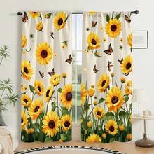 2pcs/Set Country Style Curtains, Butterfly & Sunflower Pattern, Rod Pocket Design For Privacy Protection, Polyester Fabric, Suitable For Seasonal Party & Holiday Decor, Applicable To Bedroom, Living Room, Tea Room, Dining Room And More. 2D Pattern Design, Spring Decorative Curtains - Multicolor - View 7