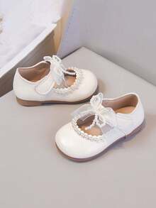 1 Paar flache Mädchenschuhe für Frühling/Sommer in Beige, Autofahrer-Loafer, Prinzessinnenschuhe mit Perlen-Netz-Dekor und Klettverschluss - Weiss - Übersicht 3