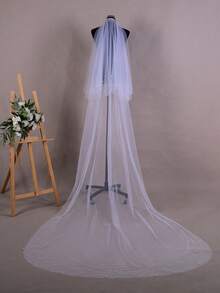 1 pièce Voile de mariée perlé à double couche, tulle de haute qualité doux, longueur cathédrale voile de mariage Waltz - A - Voir 17