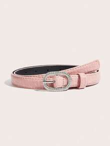 Cinturón delgado de cintura versátil y de moda para niña, con hebilla de strass y relieve de cuero, adecuado para atuendos diarios - Multicolor - Ver 8