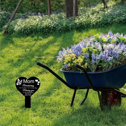 1pc Heart Shape Memorial Grave Marker, Sympathy Gift For Loss Of Mother, Garden Stake Sympathy Grave Plaque Stake, Cemetery Garden Stake, Acrylic Grave Stake Plaque, Cemetery Grave Decoration