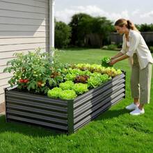 2 Pack Galvanized Raised Garden Beds, 6.67 X 3.35 X 1.51 Ft, Rectangular Metal Planter Boxes Kit Outdoor, Elevated Planting Box With Gloves, Alu-Zinc, For Growing Flowers Vegetables, Dark Gray - Bộ 2 món màu xám đậm, kích thước 80*40*19 inch. - Xem 1
