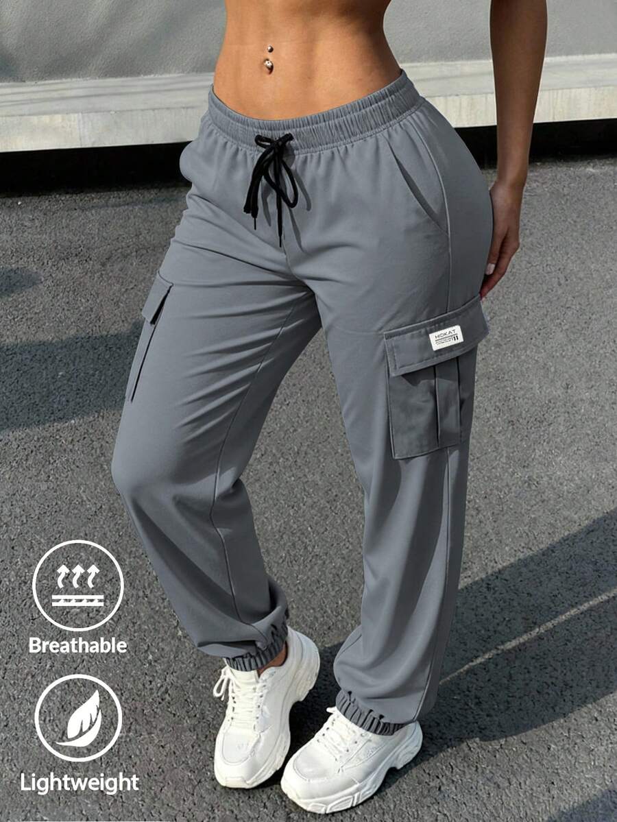 Women's Drawstring Waist Cargo Pants, Lightweight Breathable, Large Pockets Design, Versatile Casual Wear For Daily Occasions