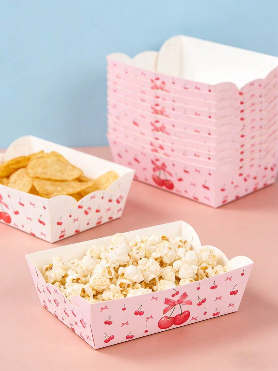 12个粉色樱花主题一次性纸盘，适用于婴儿派对、零食盘、一次性食品容器、饼干烘焙盘、爆米花盒、婴儿派对礼品盒、蝴蝶结主题女宝宝一周岁生日装饰、生日派对装饰、婴儿派对装饰、性别揭晓派对装饰、粉色婴儿派对用品、毕业返校季等场合。