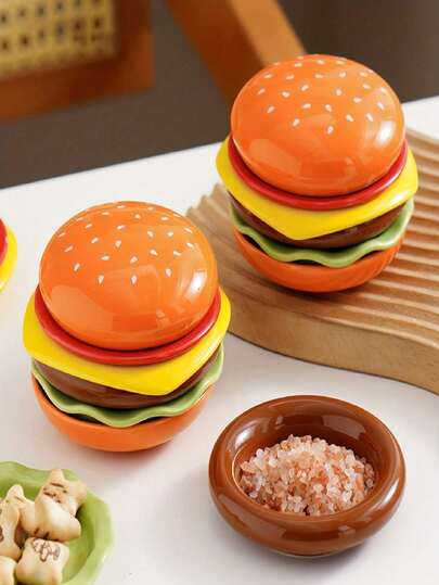 6pcs/Set Stackable Hamburger Shaped Mini Plates - Colorful Durable Plastic Plates, Space-Saving Design, Ideal For Family Dinners, Parties, Picnics - Easy To Clean, Fun Tabletop Decor And Snack Plates, Party Plates, Interesting Dinnerware, Easy-Clean Material, Beautiful Home And Kitchen Supplies