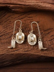 一套复古西部牛仔帽、靴子、耳环饰品套装，简约西部牛仔女牛仔耳钉，个性化耳环，个性饰品，女士节日派对返校礼物 - 彩色 - 查看 2