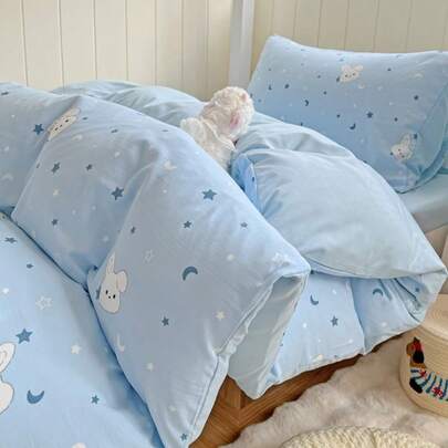 4pcs Sage Floral Duvet Cover Set With Sheet, Soft Washed Aesthetic Bedding Set, Cute Botanical Leaf Print Quilt Cover, Cottagecore Dorm Room Decor