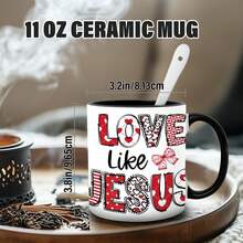 [Envío en 24 horas a nivel local en México]1 unidad, Taza de cerámica de 11 oz con diseño "Love Like Jesus", patrón de corazón religioso cristiano, para el hogar, la oficina, viajes, Día del Maestro, Día de la Enfermera, Día de la Madre, 250º aniversario, vaso térmico, almacén local, regalos para hombres y mujeres - Imagen 1 PCS - Ver 2
