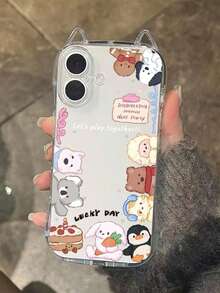 1个可爱趣味动物玩偶透明手机壳，猫耳设计，气垫防摔，1.5mm厚软TPU材质，带挂绳，适用于 17/17 Pro/Air/17 Pro Max/16/16 Pro/16 Plus/16 Pro Max/15 Pro Max/11/12/13/14/15 Plus/15 Pro/14 Pro/13 Pro - 彩色 - 查看 6