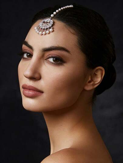 1pc Vintage Pearl & Rhinestone Headpiece, Bridal Hair Accessory, Versatile Retro Palace Forehead Chain