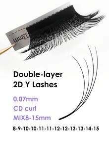 12片/套 2D Y型假睫毛，双层YY型假睫毛，CD卷度双卷3D浓密5D自然外翻假睫毛，0.07mm混合8-15mm/8-13mm YY型假睫毛嫁接套装，美妆沙龙睫毛工具 - D - 查看 9