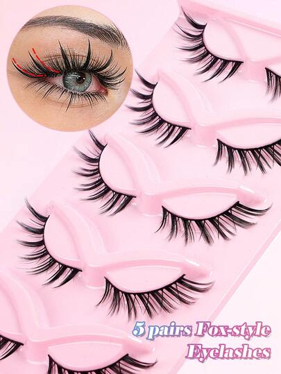 MAANGE 5 Pairs False Eyelashes Cluster Lashes Natural Look, Wispy Manga Eyelash Extensions Strip Cat Eye Lashes Pack With Thin Band Long Anime Korean Fake Eyelash Strip Lashes,Lashes,Eyelashes,Fake Lashes ﻿