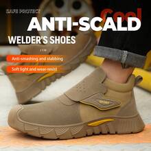 Khaki Men Steel Toe Welder Boots Slip Resistant Work Safety Shoes Men Four Seasons  Anti Slip Steel Toe Anti Puncture Brown Work Shoes Construction Industrial Work Safety Sneakers Men Indestructible Puncture Proof Work Boots For Men For Industrial And Construction Work, Welding Shoes, Toe Protection Slip-On Labor Protection Shoes - 卡其色 - 查看 7