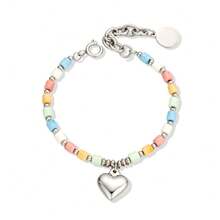 1条时尚串珠心形手链，百搭通勤不锈钢串珠手链 - 手鍊 - 查看 3