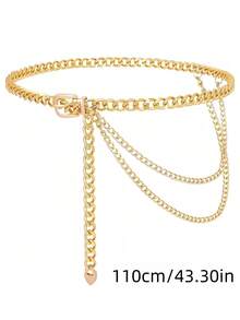 1 pieza Cadena de cintura metálica cuadrada de varias capas vintage, ajustable al tamaño de la cintura, adecuada para vestidos y bikinis, excelente para fiestas de verano/otoño y uso diario - Dorado - Ver 12