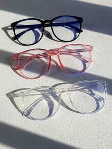 3pcs/1pc Unisex Glasses. Transparent Lenses. Available In Black, Pink And Transparent Frames. Suitable For Students Back To School, For Computer Reading, Gaming, Watching TV Or Using Mobile Phones. - Transparent - View 1