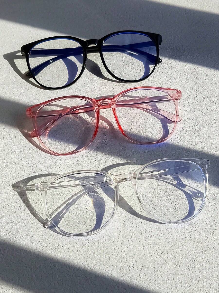 3pcs/1pc Unisex Glasses. Transparent Lenses. Available In Black, Pink And Transparent Frames. Suitable For Students Back To School, For Computer Reading, Gaming, Watching TV Or Using Mobile Phones. - Transparent - View 1