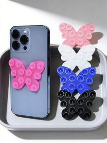 1个蝴蝶造型硅胶吸盘手机支架，双面粘胶垫，可水洗重复使用 - 彩色 - 查看 2