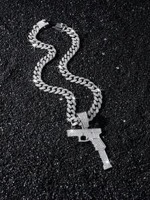 1件男士全镶钻嘻哈链项链，带枪形吊坠 - Style A - 查看 8